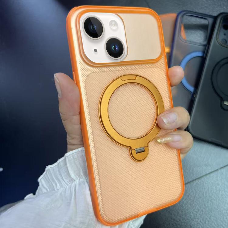 For iPhone 14 Frosted Dot Texture 360 Degree Rotation Holder Magnetic Phone Case