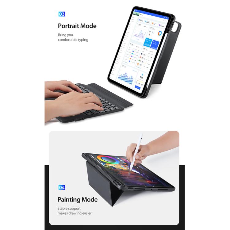 For iPad Pro 11 2025 / 2024 DUX DUCIS DK Series Korean Layout Backlit Bluetooth Keyboard Case - Black