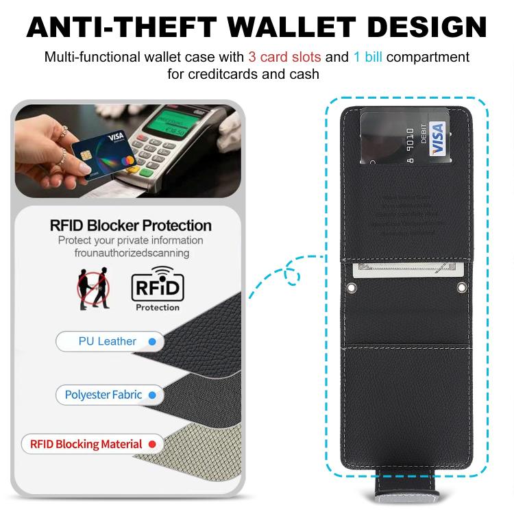 For Galaxy Z Flip6 / Flip7 FE Retro Litchi Texture Vegan Leather Magnetic Wallet Phone Case with Crossbody Strap