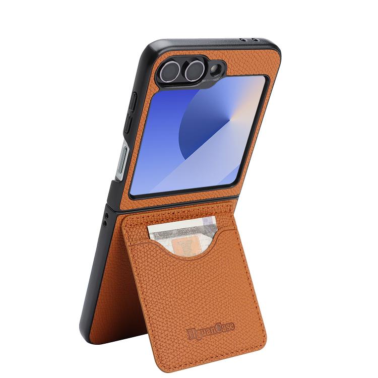 For Galaxy Z Flip6 / Flip7 FE Retro Litchi Texture Vegan Leather Magnetic Wallet Phone Case with Crossbody Strap
