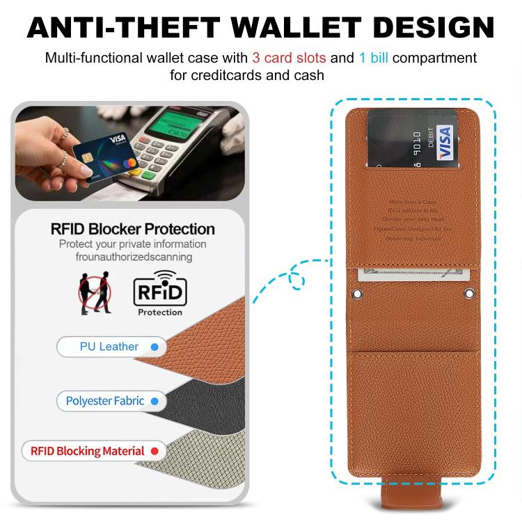 For Galaxy Z Flip6 / Flip7 FE Retro Litchi Texture Vegan Leather Magnetic Wallet Phone Case with Crossbody Strap