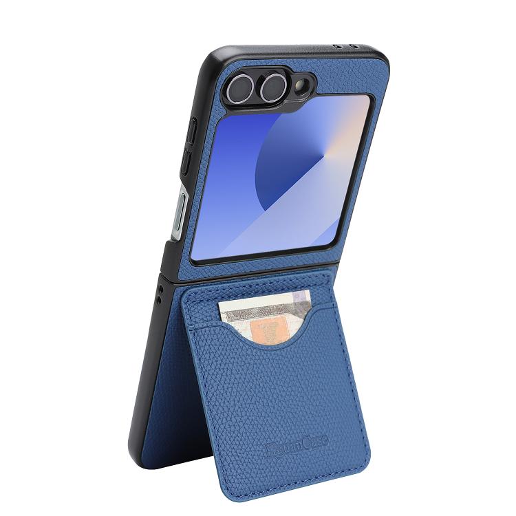 For Galaxy Z Flip6 / Flip7 FE Retro Litchi Texture Vegan Leather Magnetic Wallet Phone Case with Crossbody Strap