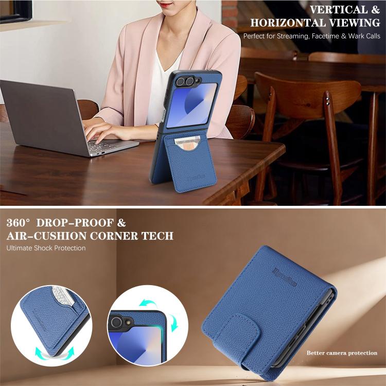 For Galaxy Z Flip6 / Flip7 FE Retro Litchi Texture Vegan Leather Magnetic Wallet Phone Case with Crossbody Strap
