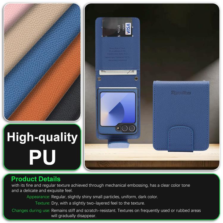 For Galaxy Z Flip6 / Flip7 FE Retro Litchi Texture Vegan Leather Magnetic Wallet Phone Case with Crossbody Strap