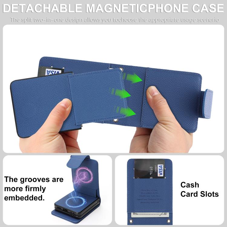 For Galaxy Z Flip6 / Flip7 FE Retro Litchi Texture Vegan Leather Magnetic Wallet Phone Case with Crossbody Strap
