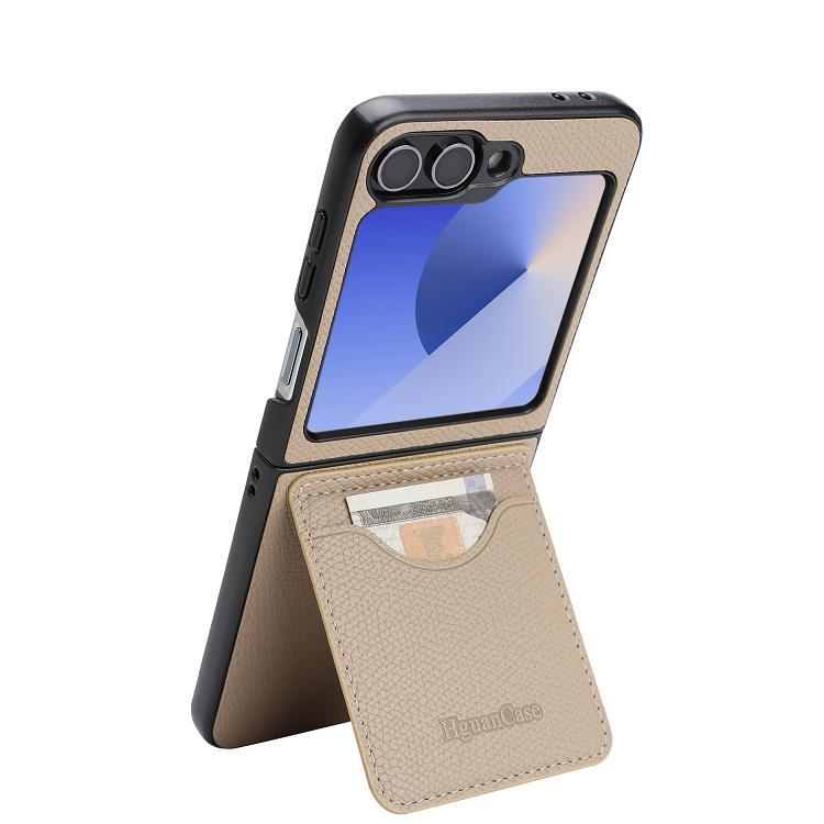 For Galaxy Z Flip6 / Flip7 FE Retro Litchi Texture Vegan Leather Magnetic Wallet Phone Case with Crossbody Strap