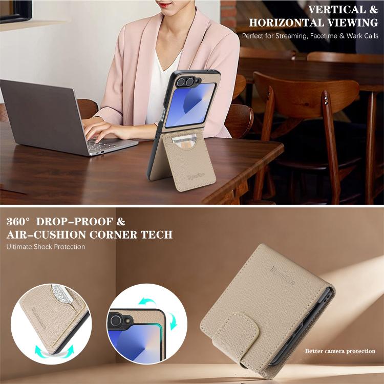 For Galaxy Z Flip6 / Flip7 FE Retro Litchi Texture Vegan Leather Magnetic Wallet Phone Case with Crossbody Strap