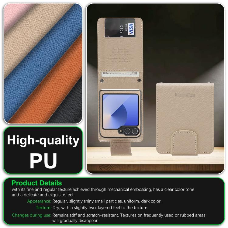 For Galaxy Z Flip6 / Flip7 FE Retro Litchi Texture Vegan Leather Magnetic Wallet Phone Case with Crossbody Strap