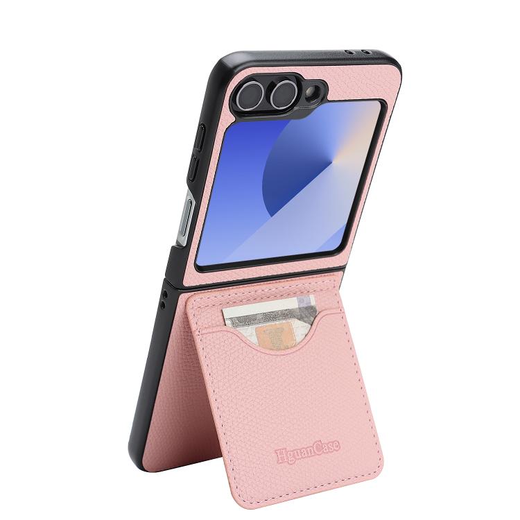 For Galaxy Z Flip6 / Flip7 FE Retro Litchi Texture Vegan Leather Magnetic Wallet Phone Case with Crossbody Strap