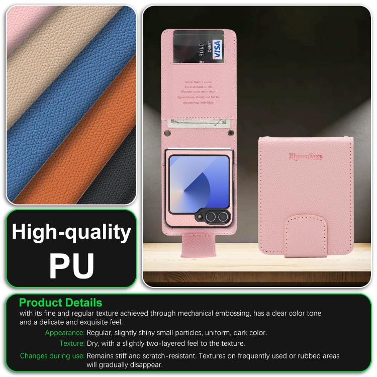 For Galaxy Z Flip6 / Flip7 FE Retro Litchi Texture Vegan Leather Magnetic Wallet Phone Case with Crossbody Strap