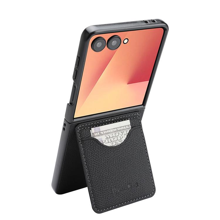 For Galaxy Z Flip7 Retro Litchi Texture Vegan Leather Magnetic Wallet Phone Case with Crossbody Strap