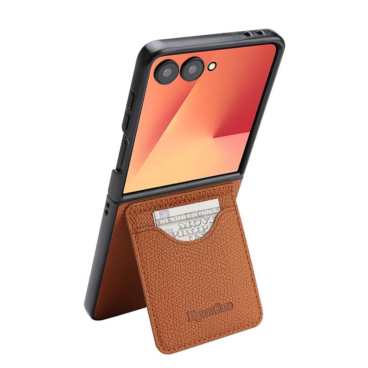 For Galaxy Z Flip7 Retro Litchi Texture Vegan Leather Magnetic Wallet Phone Case with Crossbody Strap