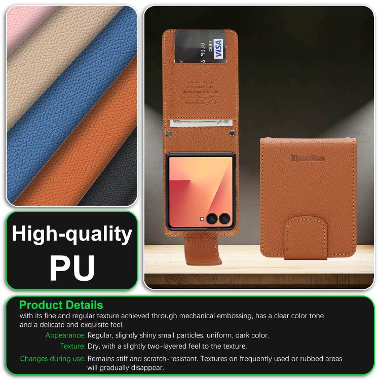 For Galaxy Z Flip7 Retro Litchi Texture Vegan Leather Magnetic Wallet Phone Case with Crossbody Strap