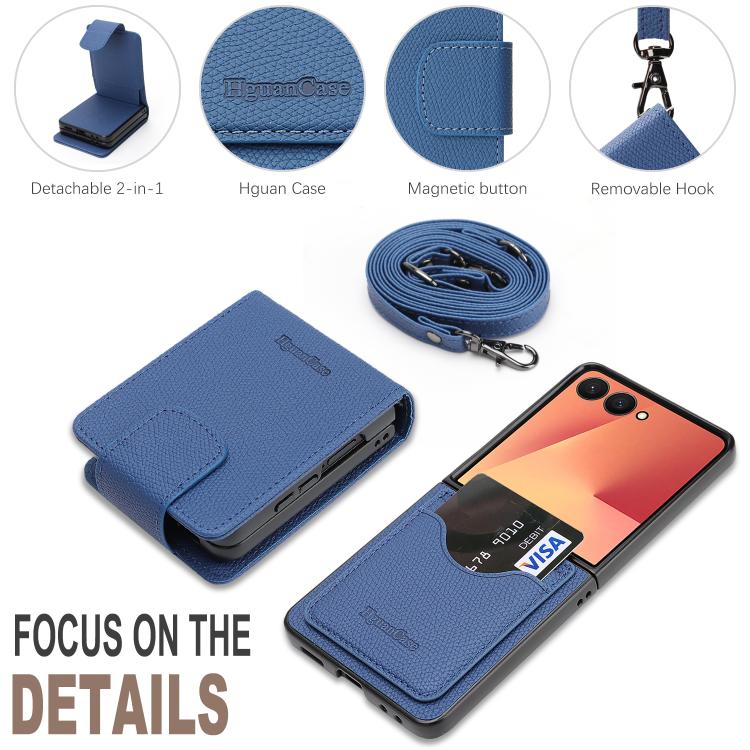 For Galaxy Z Flip7 Retro Litchi Texture Vegan Leather Magnetic Wallet Phone Case with Crossbody Strap