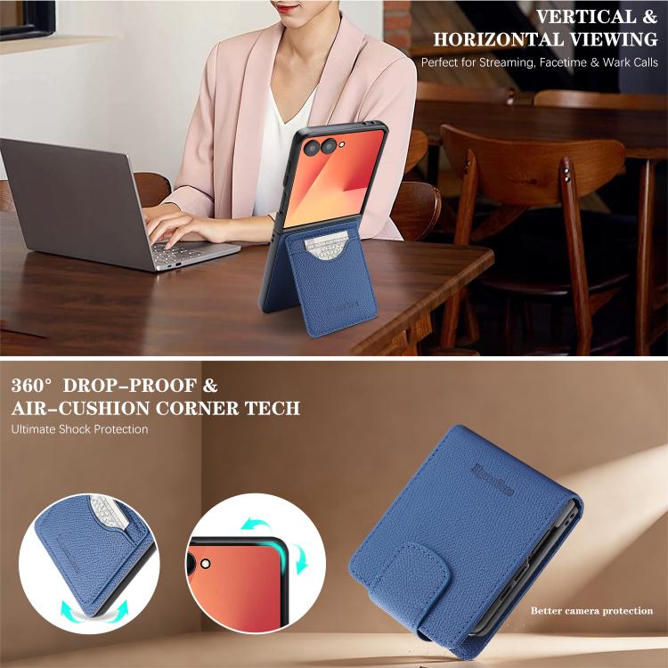 For Galaxy Z Flip7 Retro Litchi Texture Vegan Leather Magnetic Wallet Phone Case with Crossbody Strap