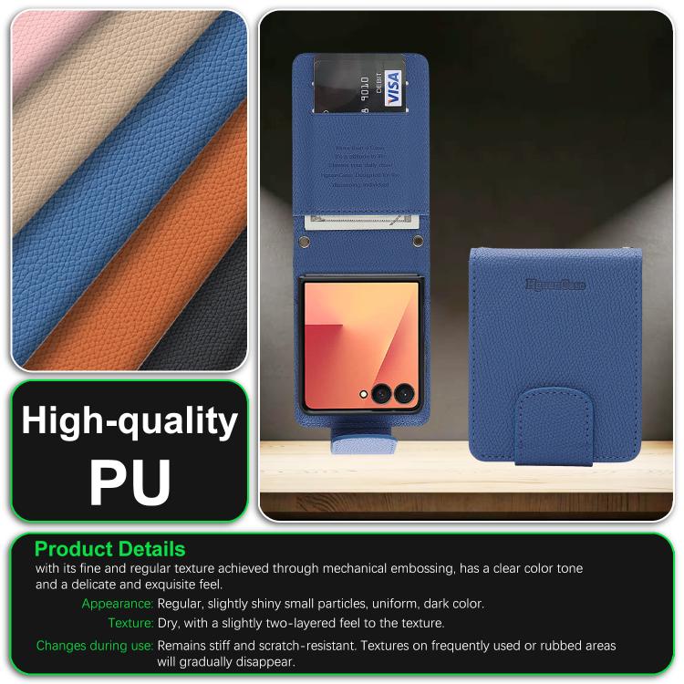 For Galaxy Z Flip7 Retro Litchi Texture Vegan Leather Magnetic Wallet Phone Case with Crossbody Strap