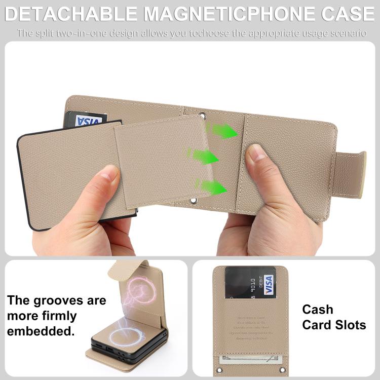 For Galaxy Z Flip7 Retro Litchi Texture Vegan Leather Magnetic Wallet Phone Case with Crossbody Strap