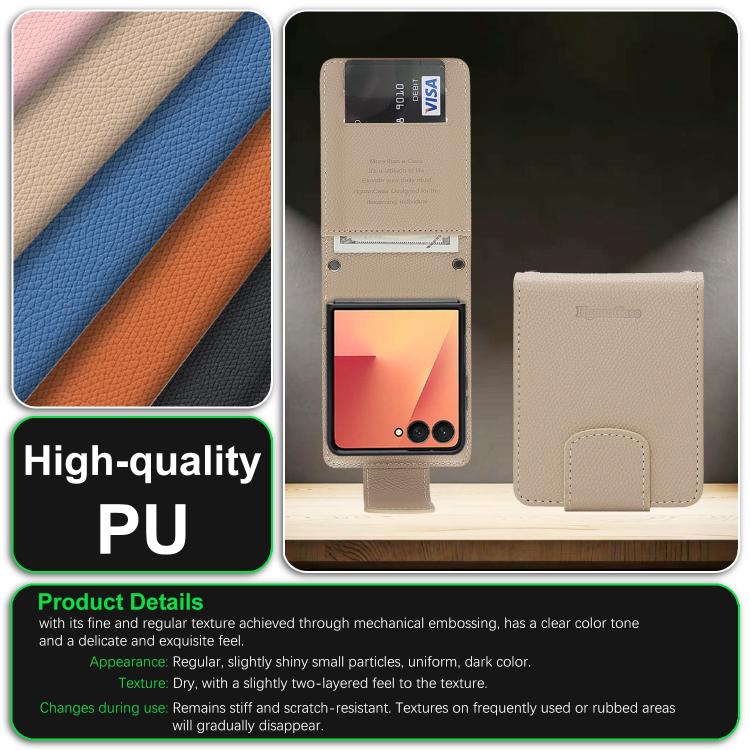 For Galaxy Z Flip7 Retro Litchi Texture Vegan Leather Magnetic Wallet Phone Case with Crossbody Strap