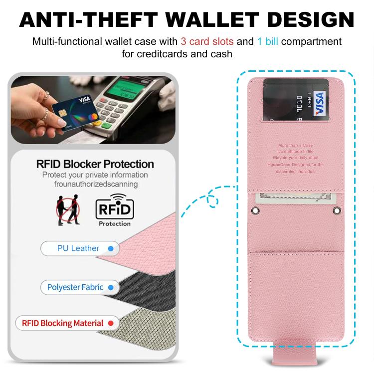 For Galaxy Z Flip7 Retro Litchi Texture Vegan Leather Magnetic Wallet Phone Case with Crossbody Strap