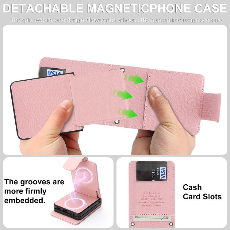 For Galaxy Z Flip7 Retro Litchi Texture Vegan Leather Magnetic Wallet Phone Case with Crossbody Strap