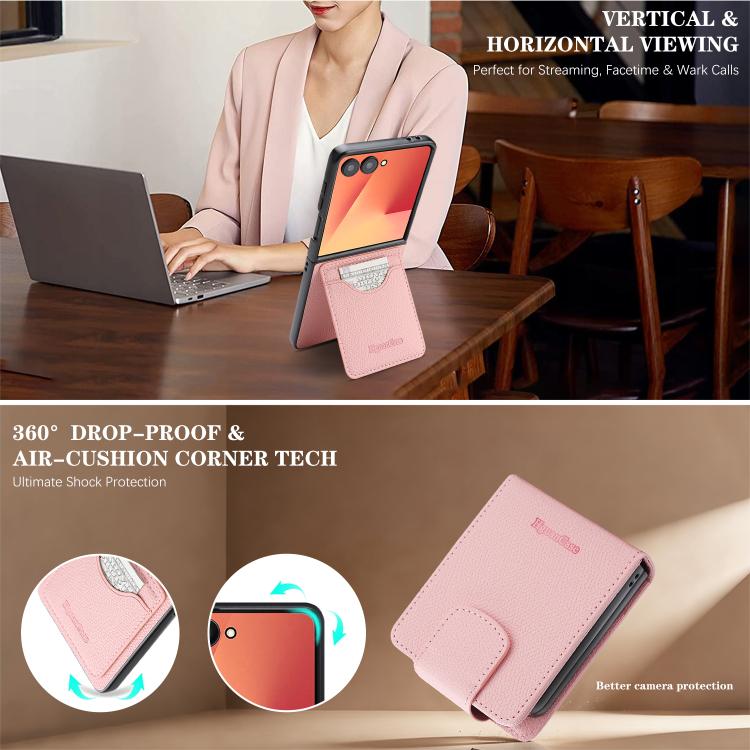 For Galaxy Z Flip7 Retro Litchi Texture Vegan Leather Magnetic Wallet Phone Case with Crossbody Strap