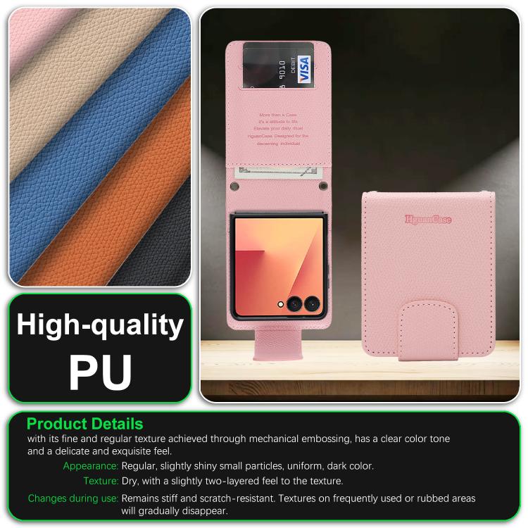 For Galaxy Z Flip7 Retro Litchi Texture Vegan Leather Magnetic Wallet Phone Case with Crossbody Strap