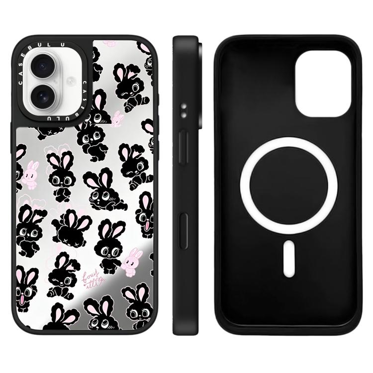 For iPhone 16 Plus Bunny Series Pattern Mirror Magnetic Phone Case