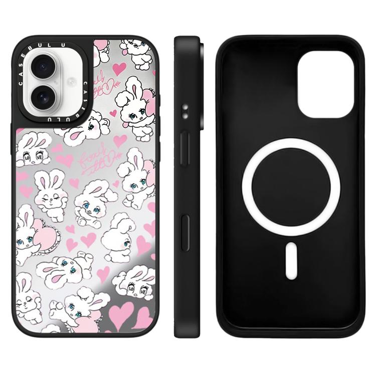 For iPhone 16 Bunny Series Pattern Mirror Magnetic Phone Case