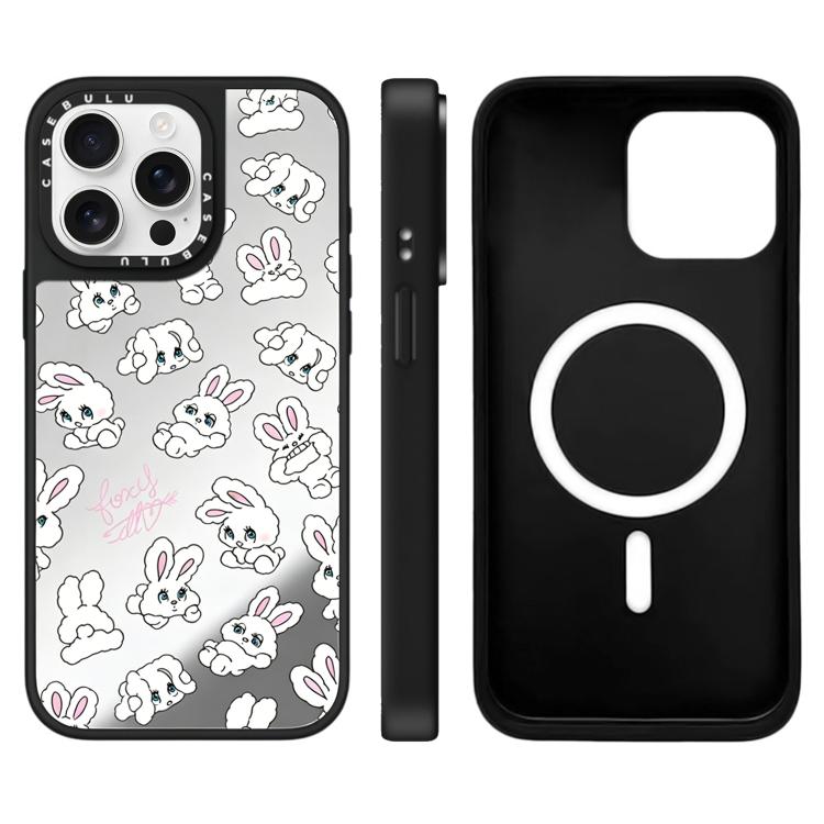 For iPhone 15 Pro Max Bunny Series Pattern Mirror Magnetic Phone Case