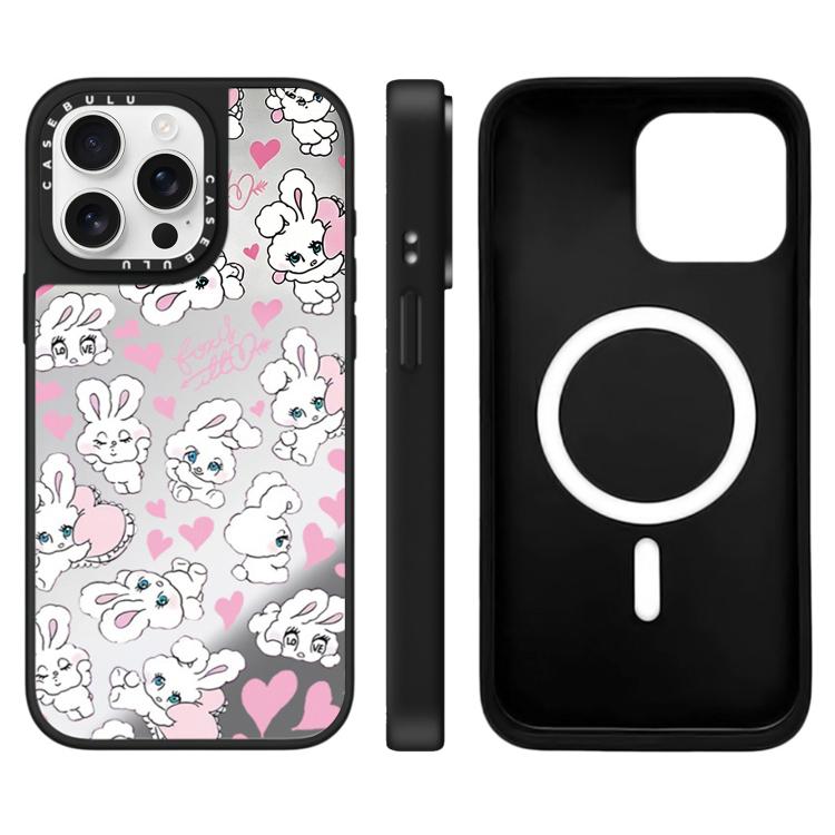 For iPhone 15 Pro Bunny Series Pattern Mirror Magnetic Phone Case