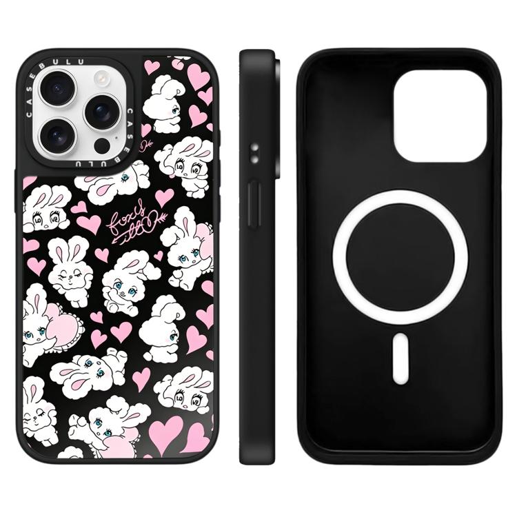 For iPhone 15 Pro Bunny Series Pattern Mirror Magnetic Phone Case