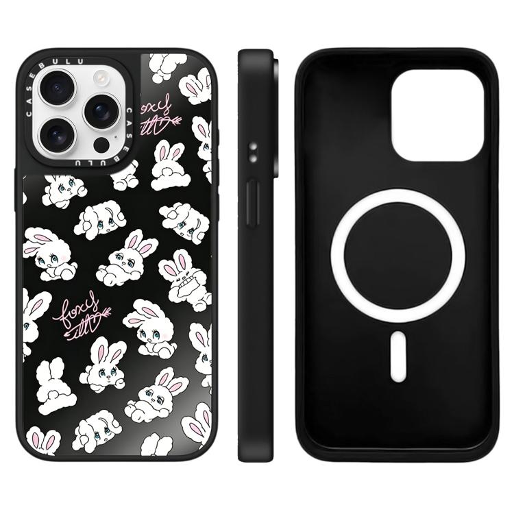 For iPhone 15 Pro Bunny Series Pattern Mirror Magnetic Phone Case