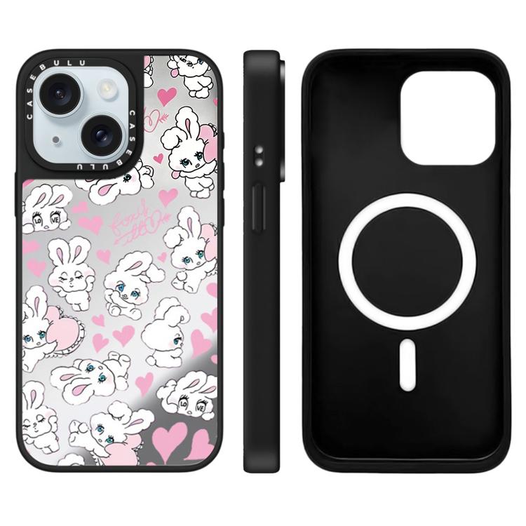 For iPhone 15 Plus Bunny Series Pattern Mirror Magnetic Phone Case