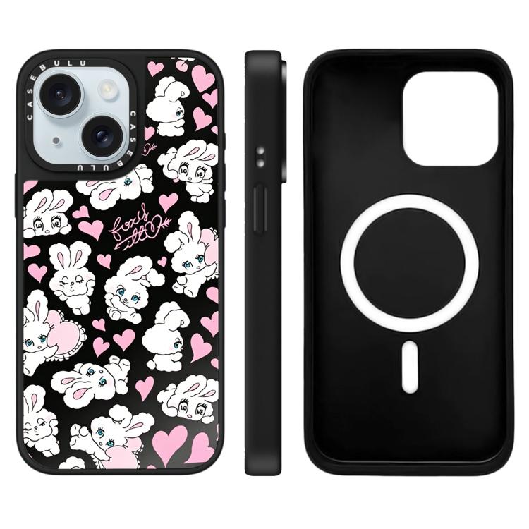 For iPhone 15 Plus Bunny Series Pattern Mirror Magnetic Phone Case