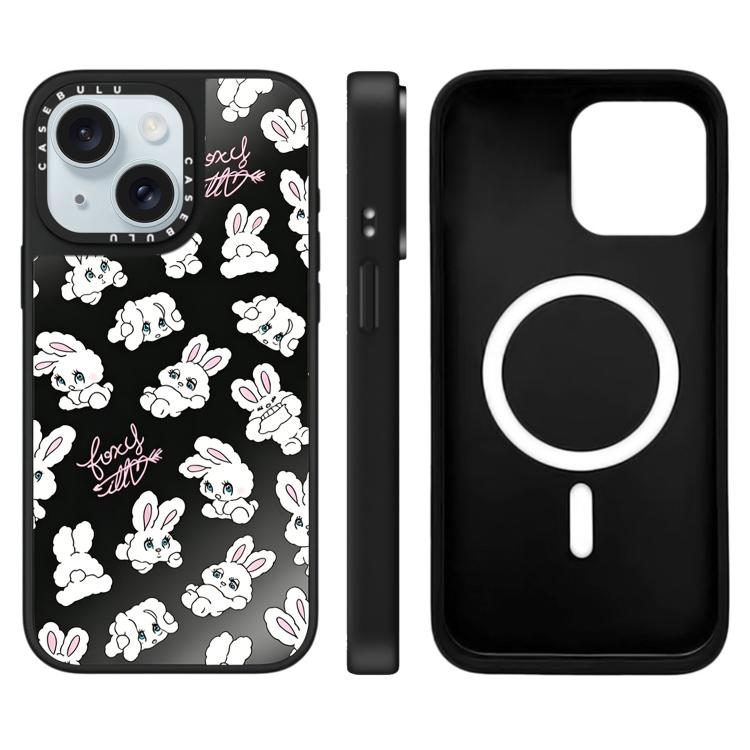 For iPhone 15 Bunny Series Pattern Mirror Magnetic Phone Case