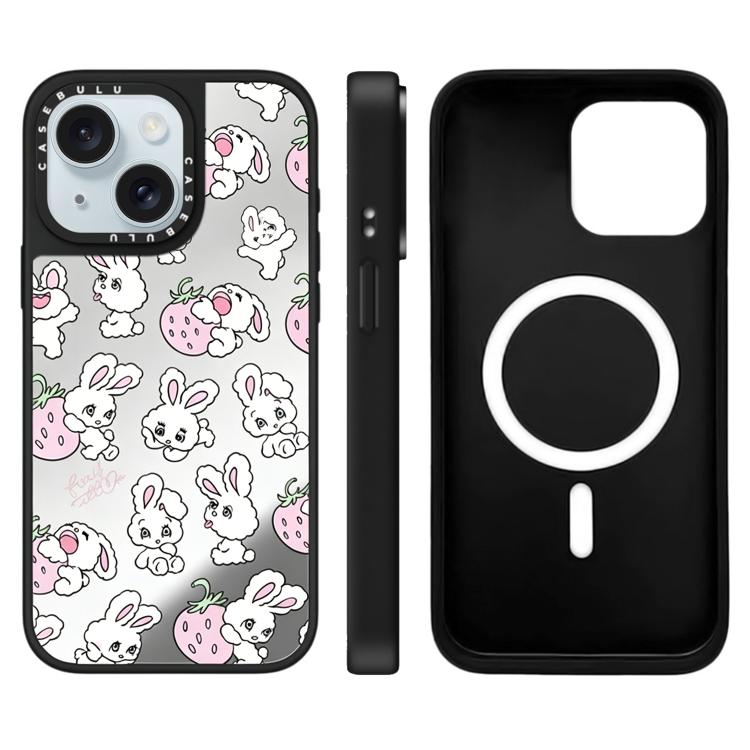 For iPhone 15 Bunny Series Pattern Mirror Magnetic Phone Case
