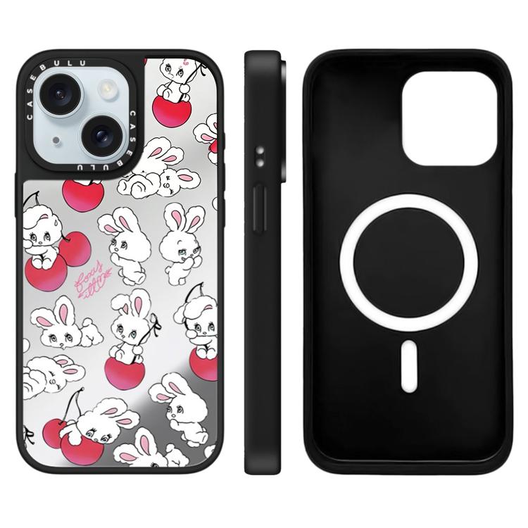 For iPhone 15 Bunny Series Pattern Mirror Magnetic Phone Case