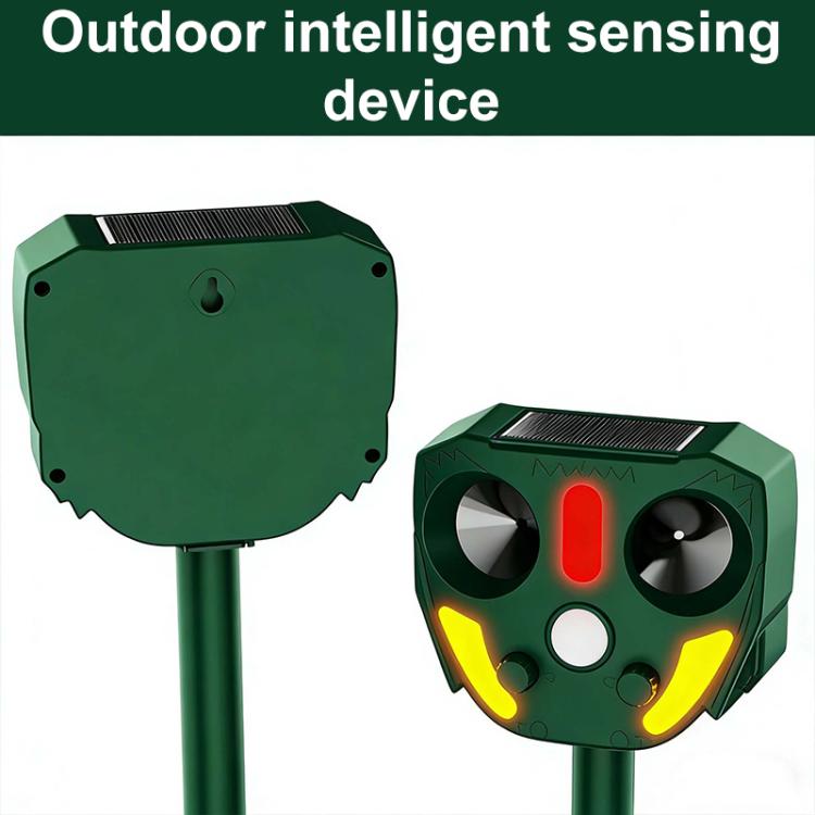 Outdoor Solar Powered Infrared Ultrasonic Animal Repellent - Green
