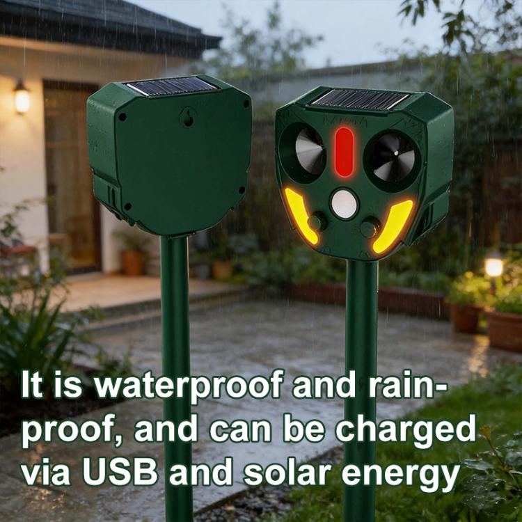 Outdoor Solar Powered Infrared Ultrasonic Animal Repellent - Green
