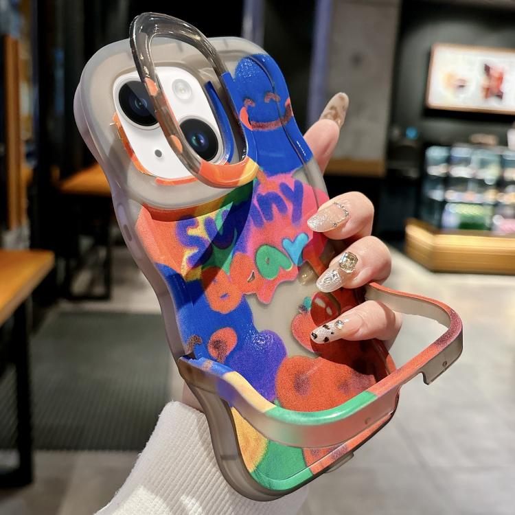 For iPhone 15 Graffiti Dual Holder TPU Phone Case