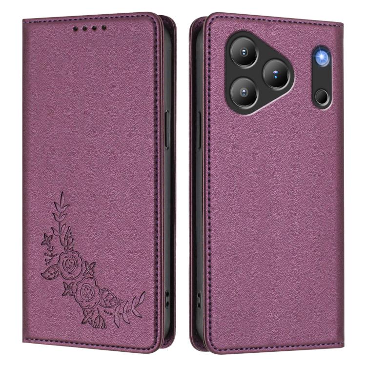 For Blackview Wave 7C Peony Embossed Magnetic RFID Vegan Leather Phone Case