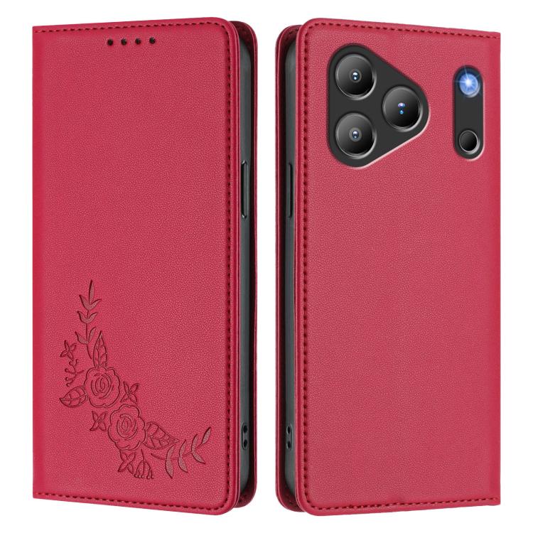 For Blackview Wave 7C Peony Embossed Magnetic RFID Vegan Leather Phone Case