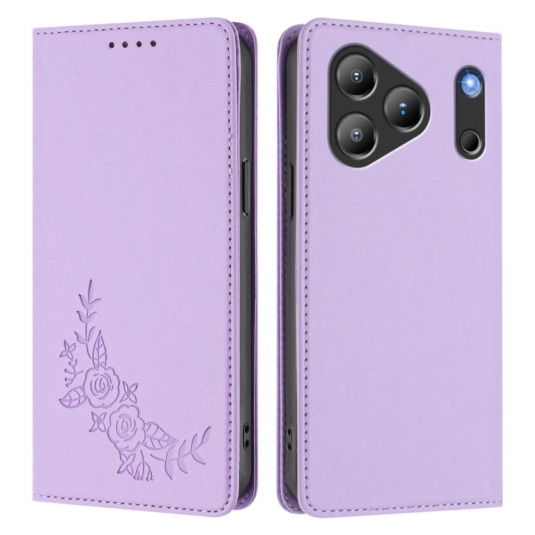 For Blackview Wave 7C Peony Embossed Magnetic RFID Vegan Leather Phone Case