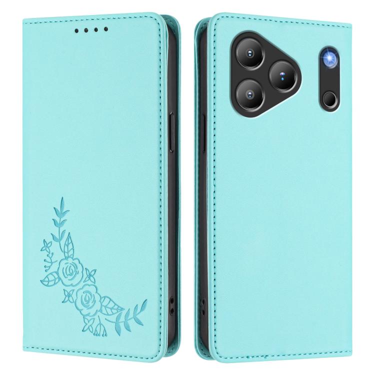 For Blackview Wave 7C Peony Embossed Magnetic RFID Vegan Leather Phone Case