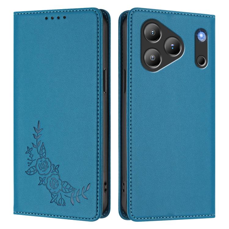 For Blackview Wave 7C Peony Embossed Magnetic RFID Vegan Leather Phone Case