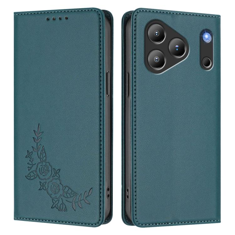 For Blackview Wave 7C Peony Embossed Magnetic RFID Vegan Leather Phone Case
