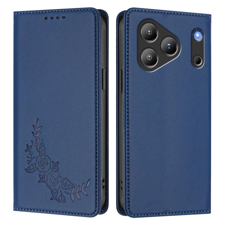 For Blackview Wave 7C Peony Embossed Magnetic RFID Vegan Leather Phone Case