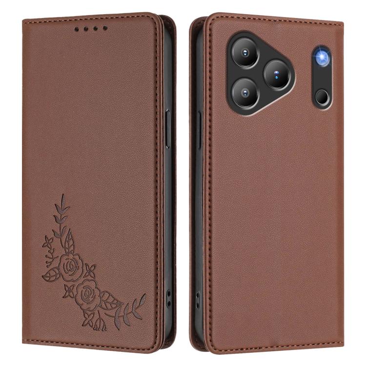For Blackview Wave 7C Peony Embossed Magnetic RFID Vegan Leather Phone Case