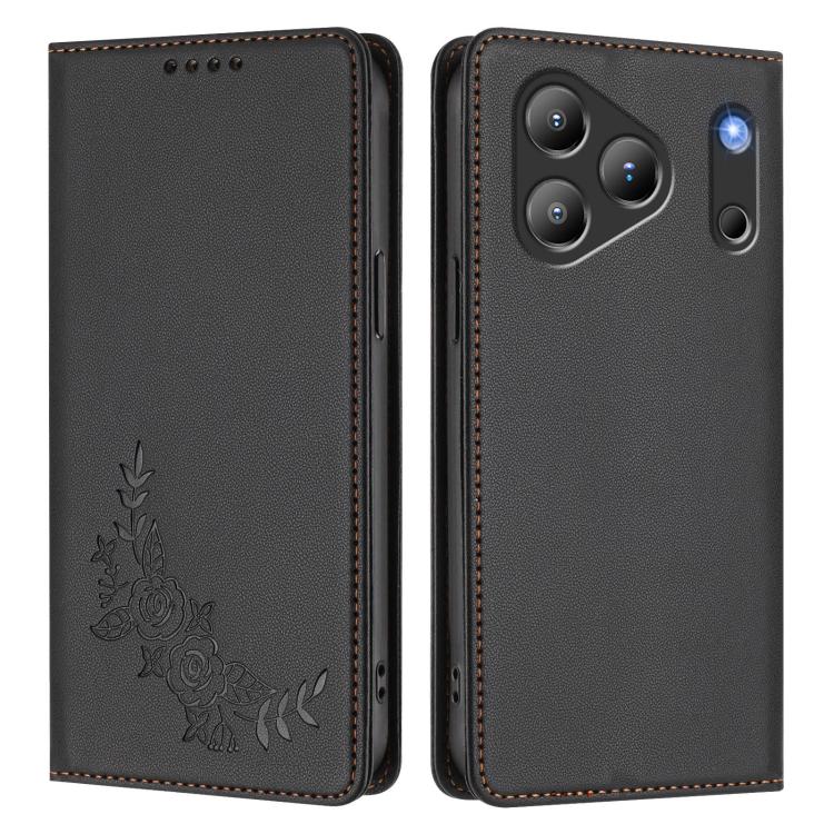For Blackview Wave 7C Peony Embossed Magnetic RFID Vegan Leather Phone Case