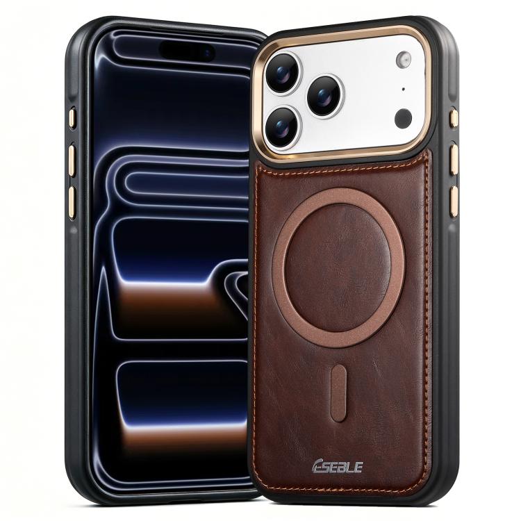 For iPhone 17 Pro ESEBLE Crazy Horse Pattern Airbag Shockproof Magnetic Phone Case